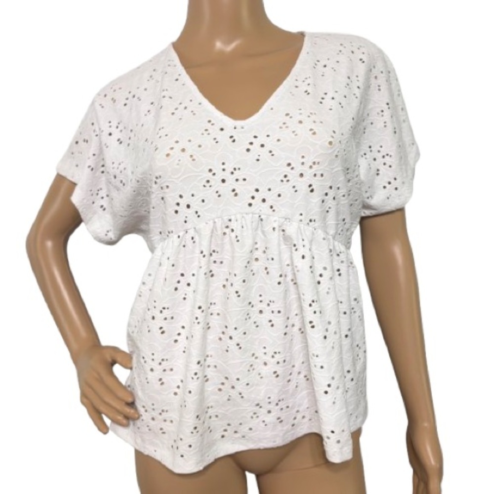 Nanette Nanette Lepore White Eyelet Lace Cropped Blouse Size S